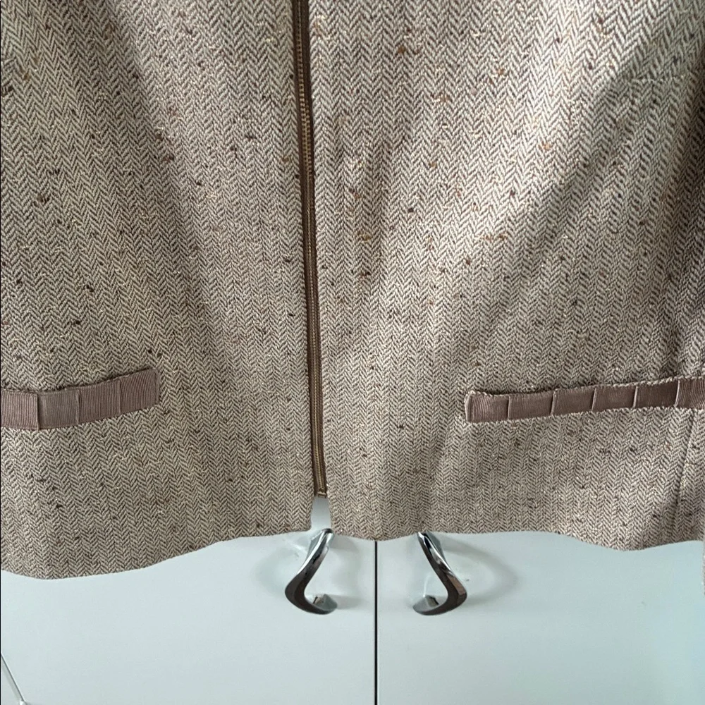 Jones New York Women's Tan Jacket sz 14 Tweed Gold Metallic euc - Picture 4 of 9